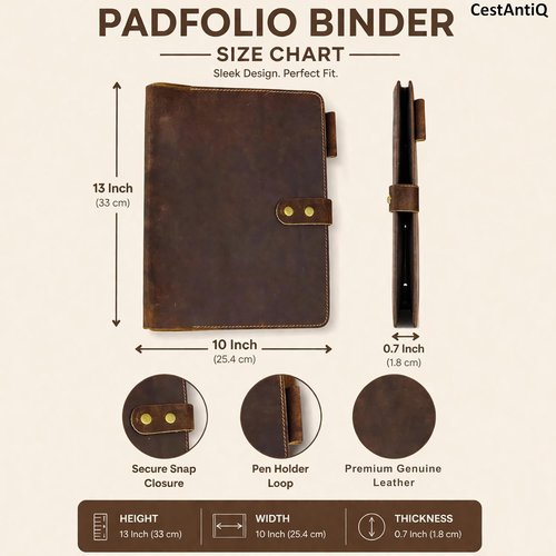 Premium Leather 3-Ring Binder Portfolio - 8.5x11 Inch Organizer Folder for Men & Women (Brown)