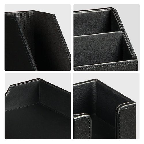 Ayunga PU Leather 6-piece Office Supplies Combination Set,Pencil Cup,Business Card Holder,Sticky Note Dispenser,Mail Sorter,Letter Tray,Files Holder,Suitable for Self-use and Friend Gifts(Black)