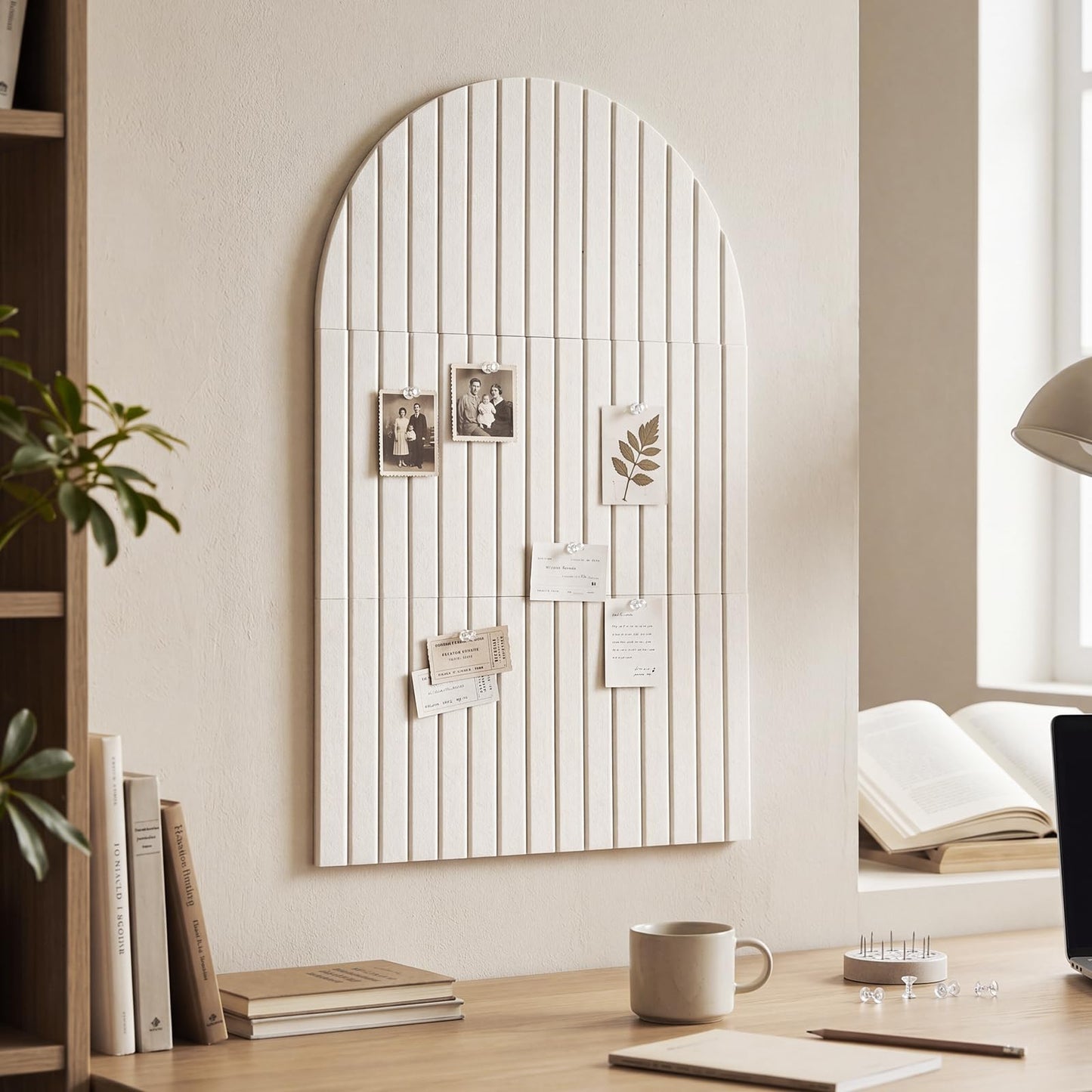 Thboxes Arched Felt Bulletin Board, 6 Pack 35" x 24" Large Cork Board Pin Board with 30 Removable Adhesive Tabs & 30 Push Pins - for Home Office School Memo Photo Wall Decor for Notes Lists - Oatmeal