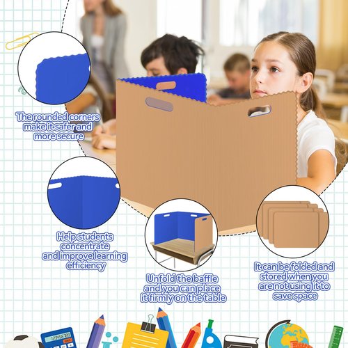 12 Pcs Privacy Folders for Students Blue Desk Dividers Classroom Test Dividers Privacy Boards for Student Desks Privacy Panel Partitions Trifold Desk Dividers for School