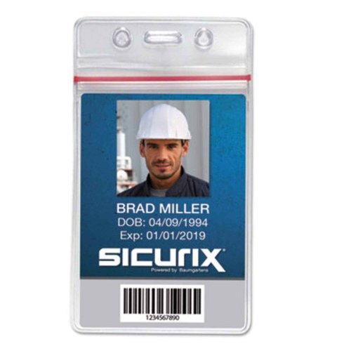 Baumgartens Sicurix Sealable Vertical Zip Closure Badge Holder, 3-3/4 X 2-5/8 in, Vinyl, Pack of 50