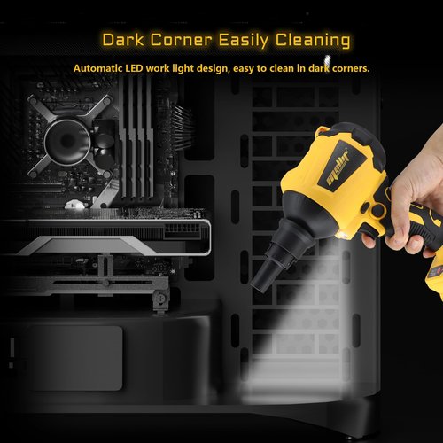 High Volume Compressed Air Duster Compatible with Dewalt 20v Battery- 3 Speeds, 50000RPM Brushless Motor, LED Light, 7 Multi-Use Accessories, Ideal for PC Keyboard, Pool Toy (Tool Only)