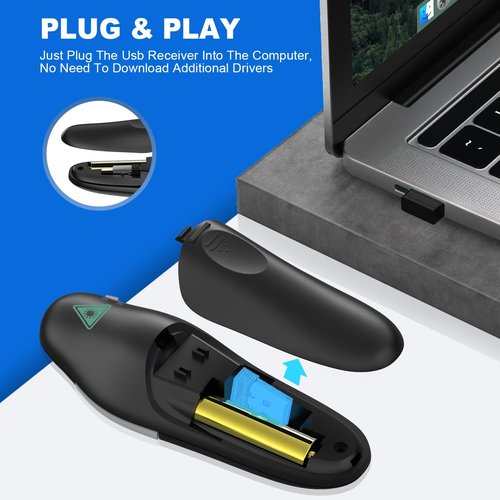 QUI Presentation Clicker Wireless Presenter Remote Clicker for PowerPoint Presentations, Wireless USB Presenter Slide Advancer for Mac, Keynote, Computer, Laptop
