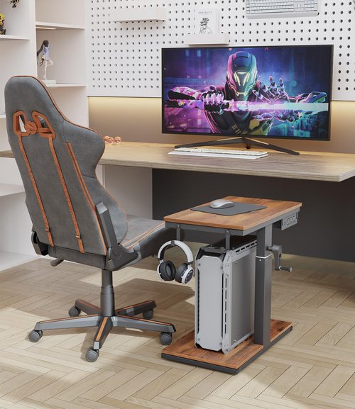 CSIHOP Height Adjustable Computer Tower Stand with Wheels and Charging Station,2-Tier PC Stand for Floor or Carpet,PC Holder Under Desk for ATX-Case,Office,Home,Gaming Room