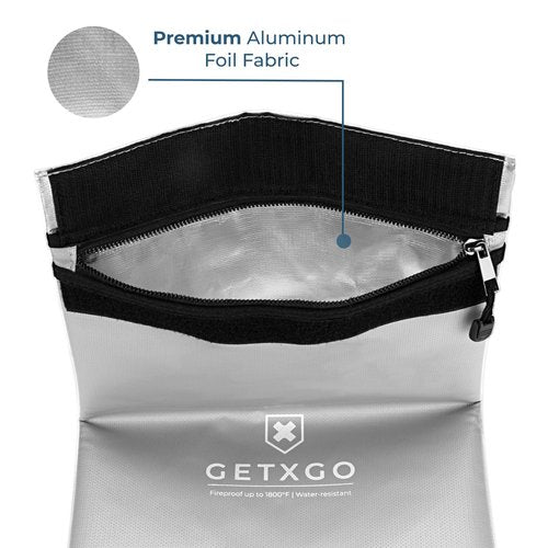 GETXGO: Fireproof Document Bag - Water-Resistant - Thick Tough Fiberglass & Aluminum Walls with Fire Safe Double Pouch Closure - Protect Important Documents, Cash, & Passports. 15"x11"