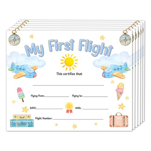 First Flight Certificate, Brave Flying Keepsake Award Gifts for Kids Baby, Solo Pilot Aviation Souvenir Milestone Marker Supplies, 25 Pack Achievement Certificates of Recognition, 31