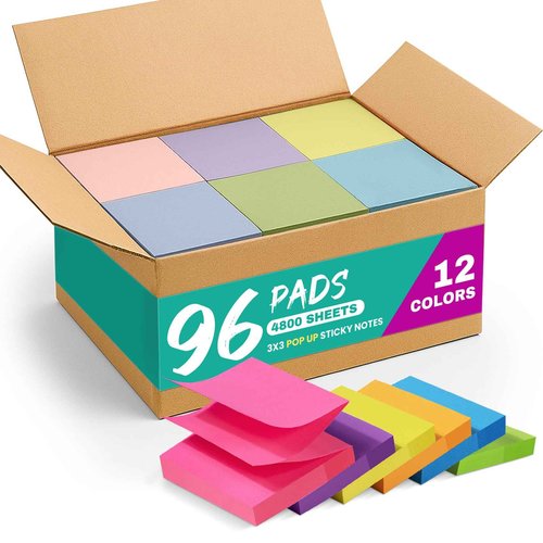 96 Pads Pop Up Sticky Notes, 3x3 inches, Yellow Soft Pastel Self-Stick Note Pads, Perfect for Office, Study, and Daily Life Organization - 96 Pack