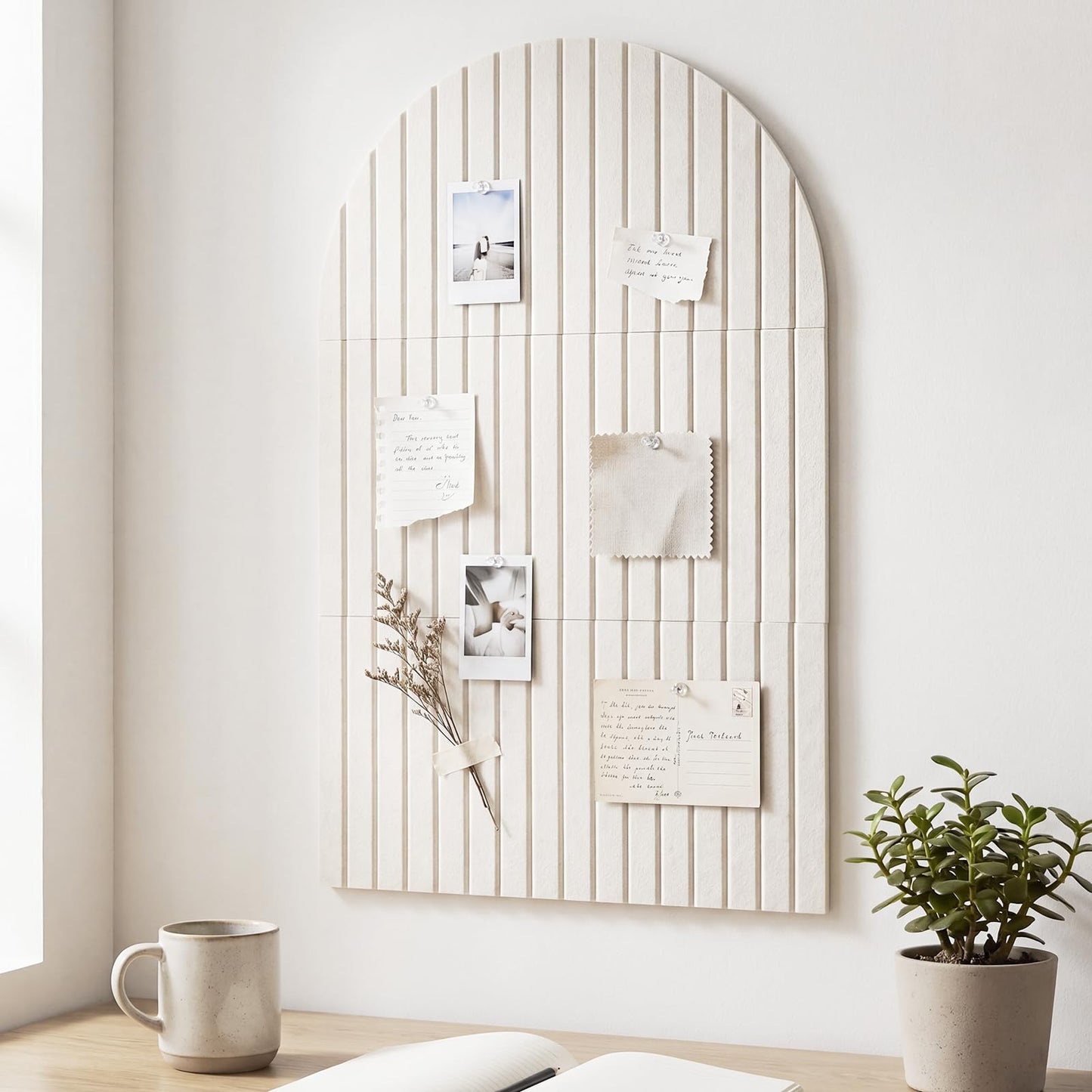 Thboxes Arched Felt Bulletin Board, 6 Pack 35" x 24" Large Cork Board Pin Board with 30 Removable Adhesive Tabs & 30 Push Pins - for Home Office School Memo Photo Wall Decor for Notes Lists - Oatmeal