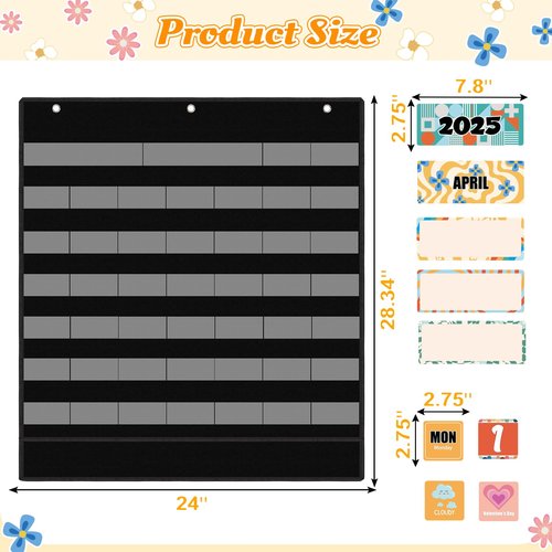 Classroom Calendar Pocket Chart – Boho Retro Groovy Bulletin Board Set with 103 Cards for Preschool, School Schedule, Teacher Must Haves, Kids Class Decor, Back to School