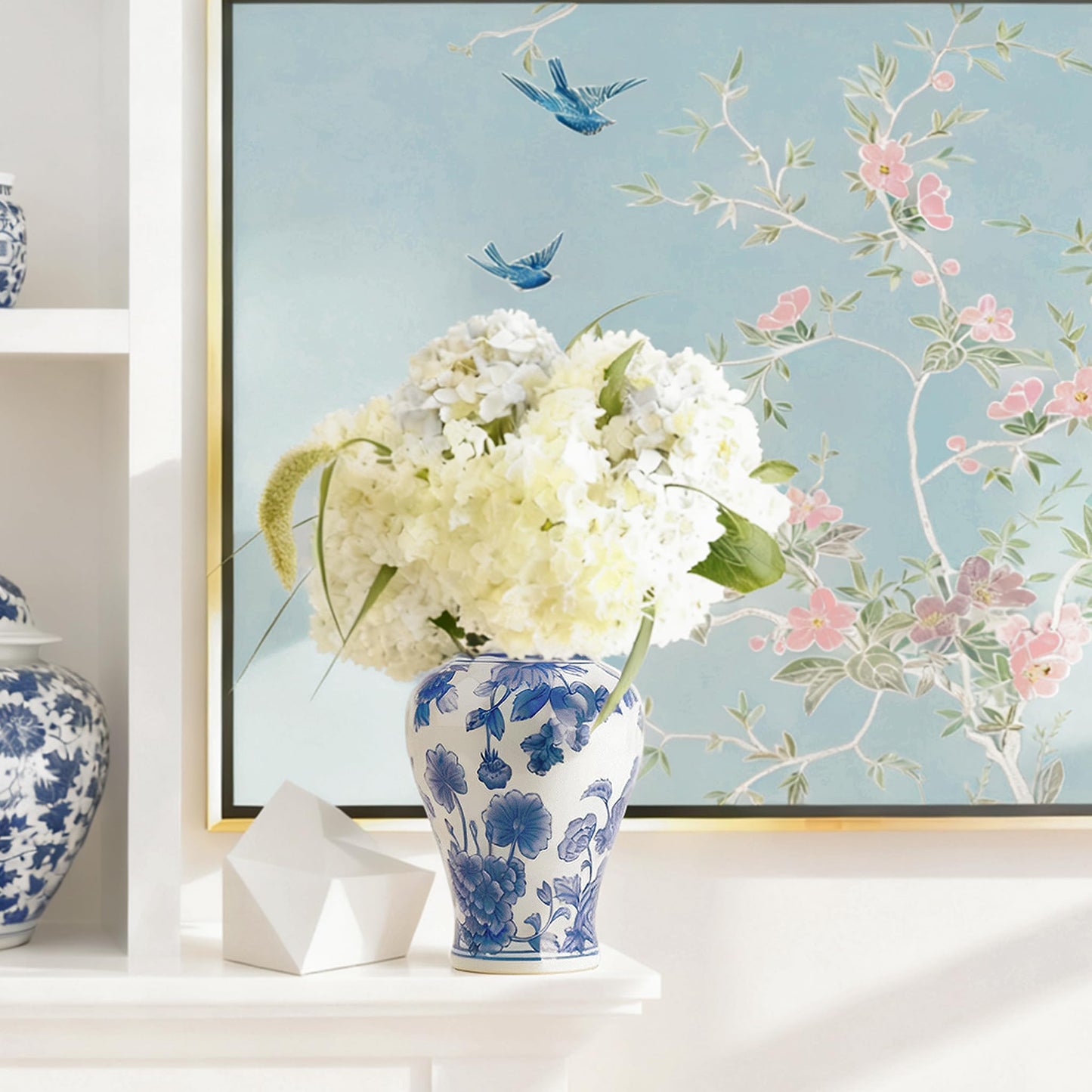 Blue and White Ginger Jar with Lid Antique Style Porcelain Ginger Jars Chinoiserie Home Decorative
