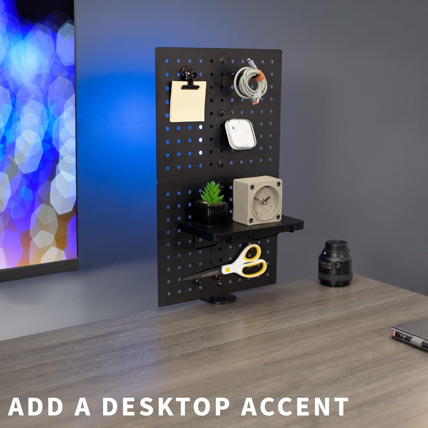 VIVO Steel Clamp-On Desk Pegboard - 12x20 Inch Magnetic Privacy Panel | Black Office Organizer