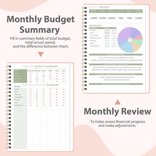 Budget Planner | A5 Monthly Expense Tracker Notebook - Financial Organizer with Pockets & Stickers - Pink