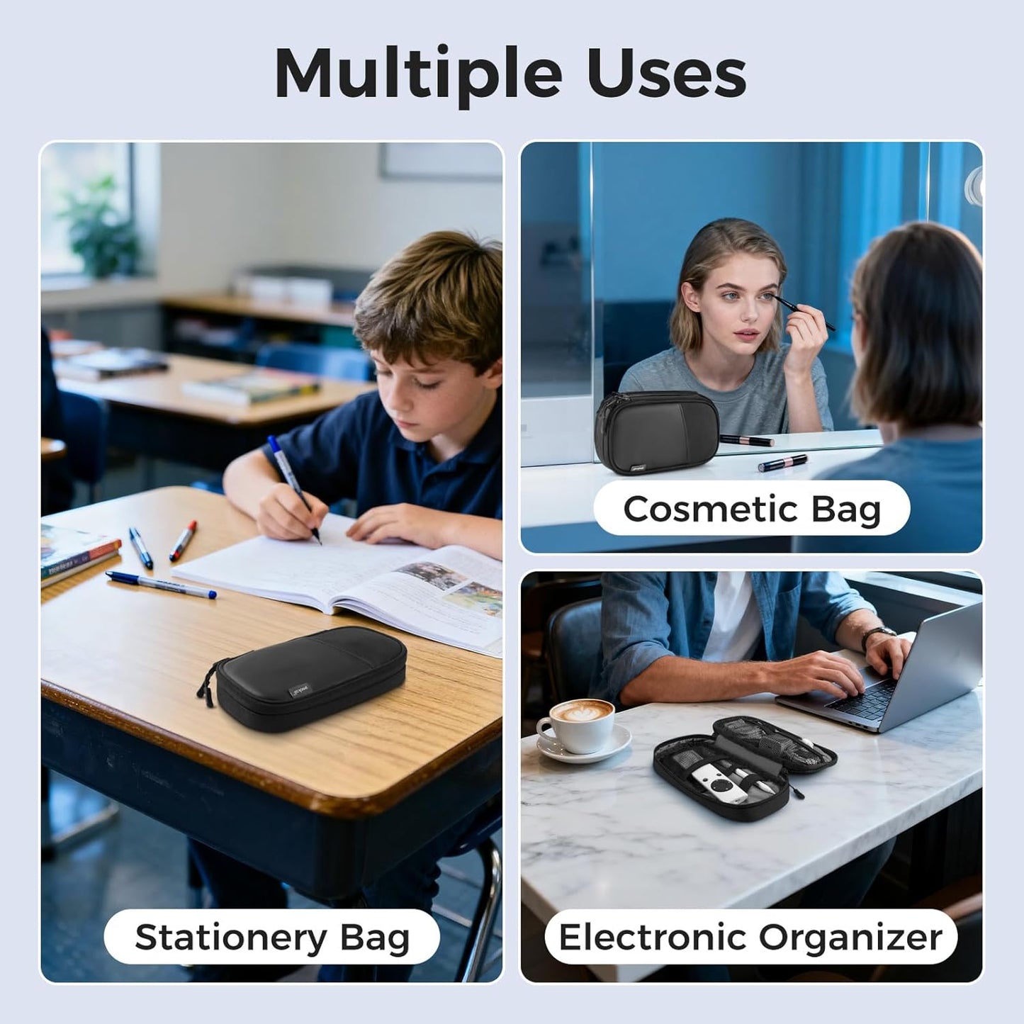 Skiennix Zipper Pouch Bundle - 1 Medium Zipper Pouch & 1 Pencil Case | Ideal for Family & Kids