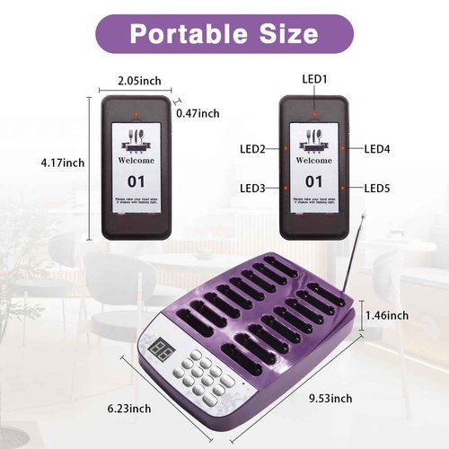 Daytech 10-Pack Wireless Pager System - Social Distancing Buzzer & Guest Calling Device for Restaurants, Retail, Healthcare (Waterproof, Rechargeable Beepers)