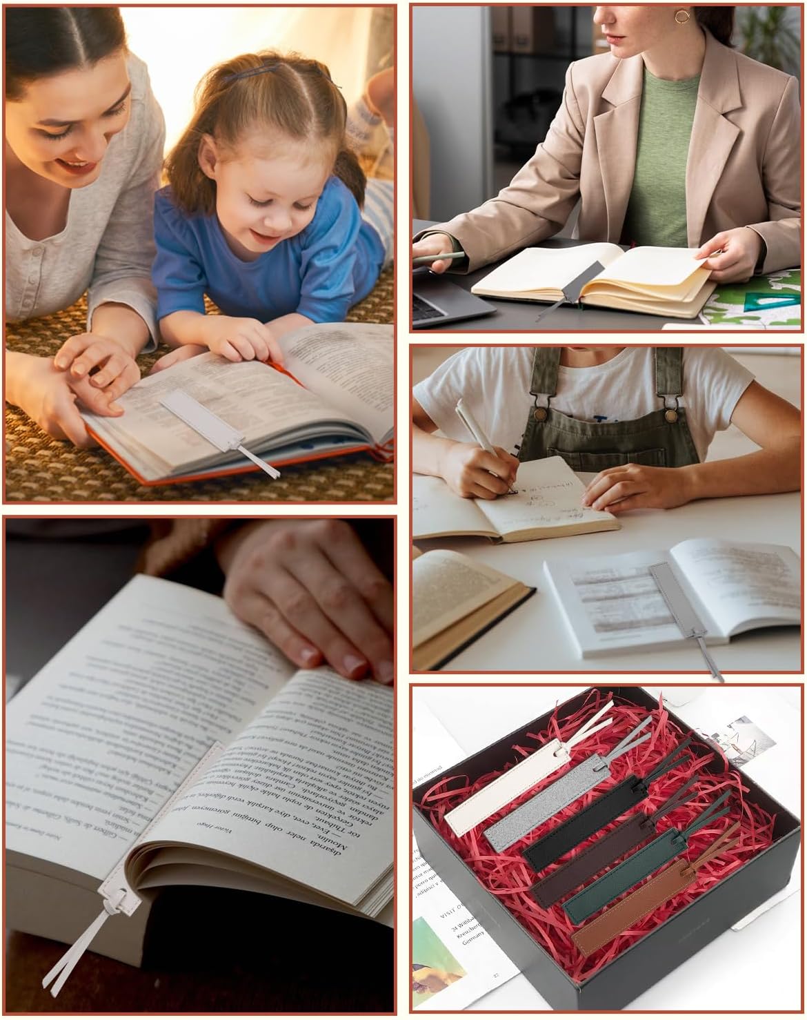 Skiennix Leather Bookmark Set - 6 Handmade Classic Style Bookmarks with Rope | Perfect for Readers & Book Lovers