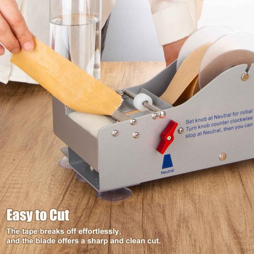 TooCust Metal Water Activated Tape Dispenser, One-Button Tape Feeder for 0.75-3.75" Wide Shipping Tape, with 500ml Auto Water Supply & Suction Cup Feet