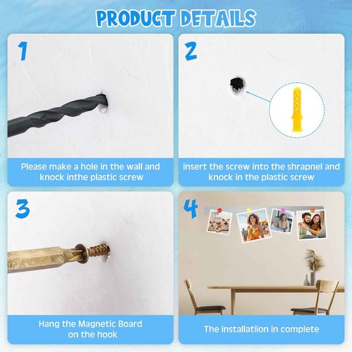 Mooliwe 6 Pieces 36 Inch Frameless Magnetic Stainless Iron Board Strips Bulletin Bar Magnetic Wall Board Memo Strip Set with 48 Pieces Colorful Magnets for School Office Home
