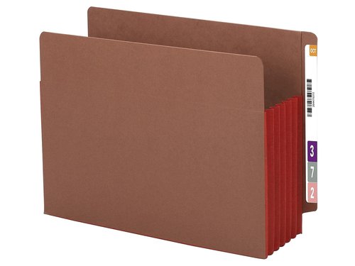 Smead End Tab Pocket, Reinforced Straight-Cut Tab, 5-1/4" Expansion, Extra Wide Letter Size, Redrope with Red Gusset, 10 per Box (73696)