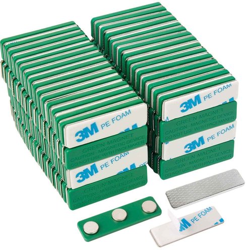 Magreen Magnets 120 Pack Strong Magnetic Name Badge Holders with Steel Back Plate, Name Tags/ID Badge Magnets, Fastener with 3M Adhesive on Front Plate,Strength Neodymium Magnets