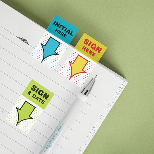 16 Pack 1600 Pieces Sign Here Tabs Sign Here Stickers Sign Here Flags Sign Here Notarize Initial Here Sign and Date for Office School Notebook Annotating Books Notary Books