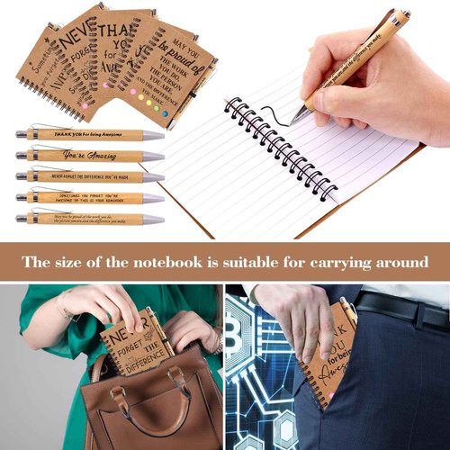 30 Sets Employee Appreciation Gifts Bulk Inspirational Spiral Notebook with Sticky Note and Motivational Bamboo Pens Thank You Gifts for Employees Coworkers,Teachers,Nurse,Office Staff,Team,Volunteer