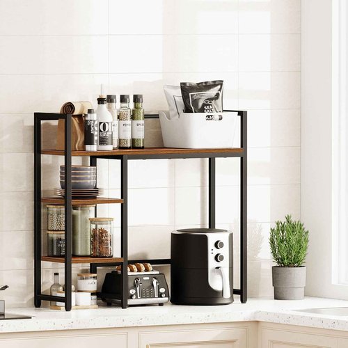 Snughome Desk Shelf, 31.9" Desktop Organizer Shelf, Desk Hutch for Computer Monitor, 4 Tier Desktop Display Rack, Wood Desktop Bookshelf Storage Rack for Home Office Dorm, Rustic Brown