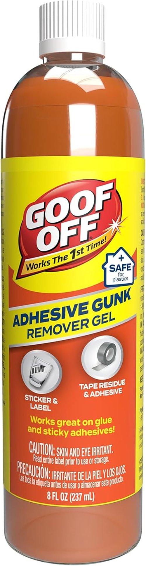 Goof Off Adhesive Gunk Remover - 8 Fl. Oz. | Effectively Removes Stickers, Glue, and Tape Residue