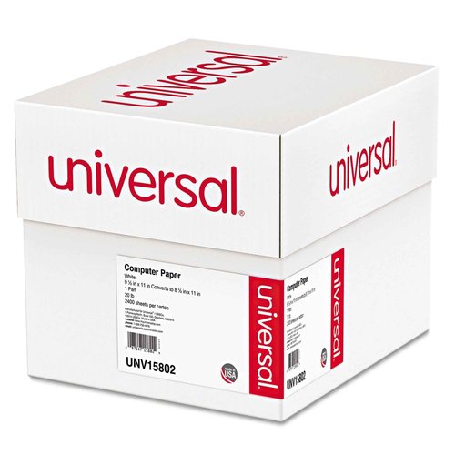 Universal 15802 Computer Paper, 20lb, 9-1/2 x 11, Letter Trim Perforations, White (Case of 2400 Sheets)