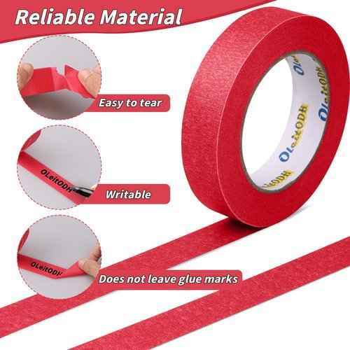 24 Rolls Red Painters Tape Bulk 1 inch x 55 Yards, Total 1320 Yd, Painters Masking Tape No Residue Wall Painting Tape Artist Tape Trim Edge Finishing Tape for Wall Painting Decoration DIY Supplies