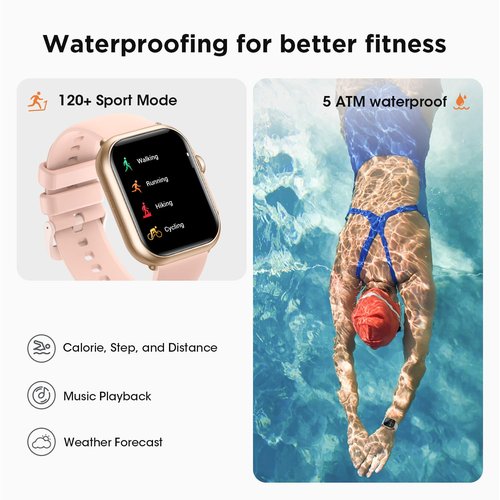 Health & Fitness Trackers for Women Men: 100 Day Battery Life Activity Tracker with Answer/Make Call Blood Pressure SpO2 Sleep Heart Rate Monitor 120+ Sports 5ATM Smart Watch for iPhone Android Pink
