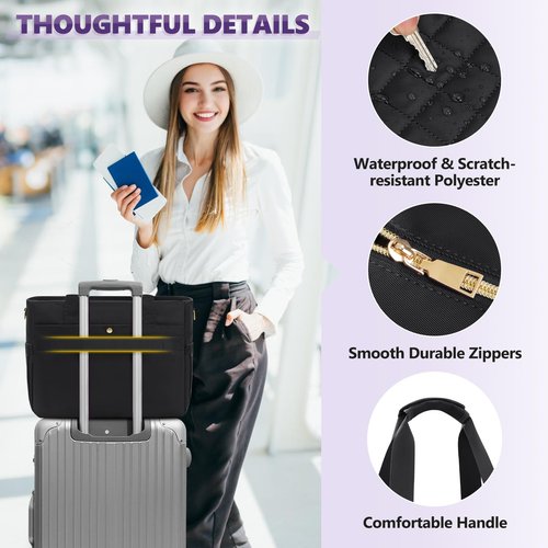 SDYSM Teacher Tote Bag 15.6 inch Laptop Bag Work Bags for Women Nurse Tote Professional Computer Messenger Shoulder Bags Laptop Briefcase for Office, College, Nursing, Black