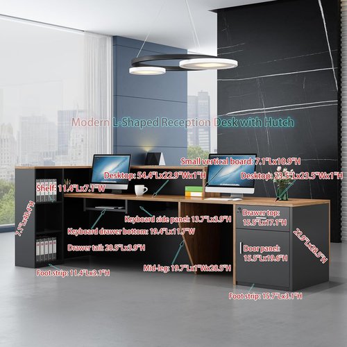 Modern L-Shaped Large Wooden Commercial Reception Desk with Counter, Lockable Drawers, Door Cabinet and Front Desk Reception Counter (White, 78.*24 * 41IN)
