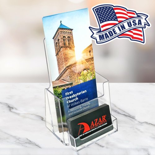 Azar Displays, 252922, Counter Brochure Holder for Trifold Flyers, Business Card or Gift Card Attachment, Advertisment Retail Display Stand, Countertop Literature Organizer, Acrylic, Clear, 10-Pack