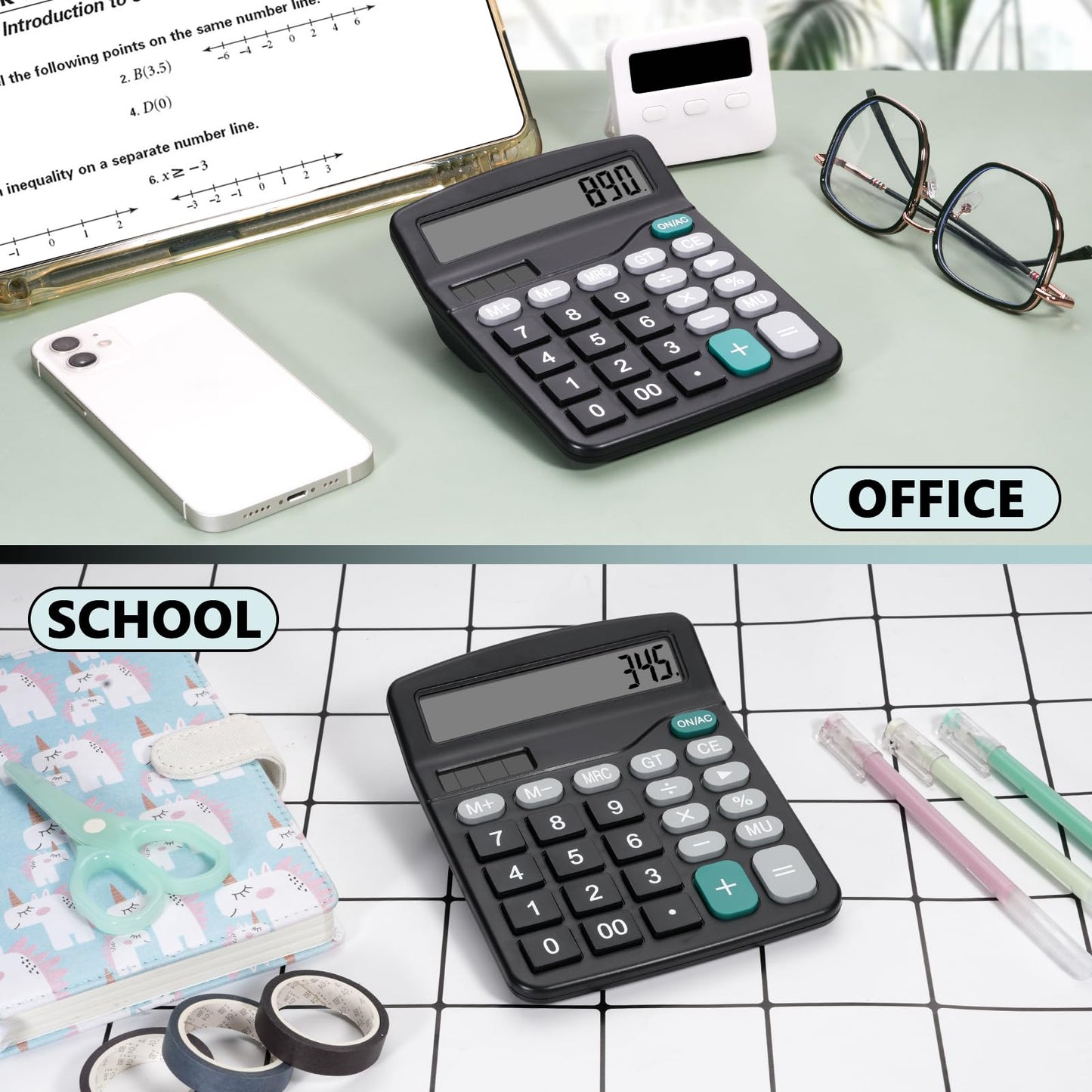DANRONG Desktop Calculator with Big Buttons, Dual Power Source, Solar and Battery, Large Display Screen - Perfect for Office, Teachers, and Students (Black)