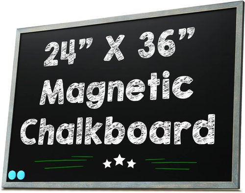 Magnetic Chalkboard Blackboard by [Brand Name] - Large 24 x 36 Rustic Framed Wall Board in Dusty Blue - Perfect for Home & Office Use