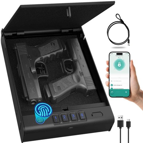 Fitsafe Biometric Gun Safe for Handguns, Quick Access with 4 Methods: Fingerprint, Digital Keypad, Key, and App，Ideal for Nightstand and Home Security