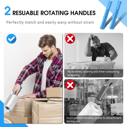 MROCO Stretch Wrap Film 5" x 1000ft with 2 Handles, 6 Rolls 80 Gauge Plastic Shrink Wrap for Moving Furniture & Pallet Wrap, Industrial Mini Clear Heavy Duty Shrink Film Roll for Moving & Storage