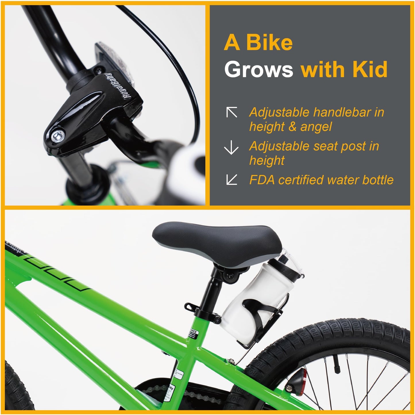 RoyalBaby Freestyle Kids Bike Boys Girls 18 Inch BMX Childrens Bicycle with Kickstand for Ages 5-8 years, Green