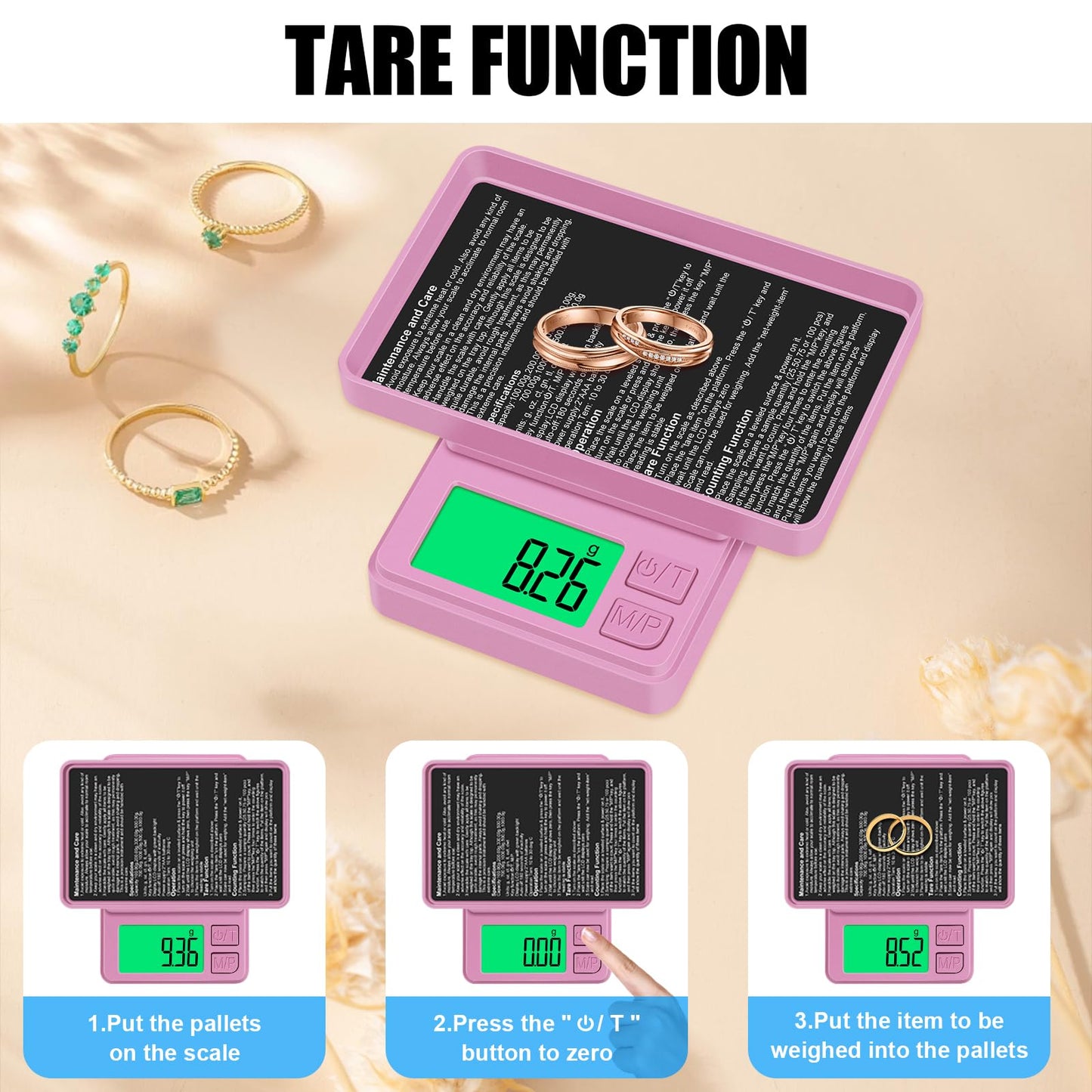 Diyife 1000g Digital Pocket Gram Scale 0.01g Accuracy, Mini Jewelry Scale with Protective Cover, 7 Units, Tare Function, LCD Display, Suit for Jewelry, Powder, Pink