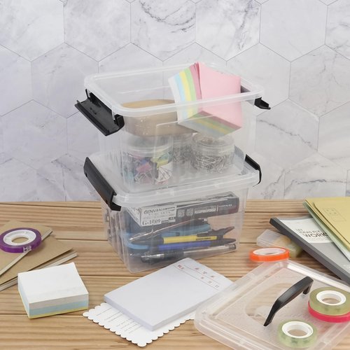 AnnkkyUS 6-Pack 3 L Small Box with Lid, Plastic Clear Storage Bins with Handles