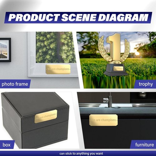 Skiennix 60Pcs Personalized Name Plates - Laser Engraved Brass & Stainless Steel | 2x4 Custom Tags with Adhesive Backing