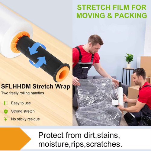 Clear Stretch Film, 15 Inch x 1000 Feet Stretch Wrap Roll for Pallet Wrap, Industrial Strength Stretch Wrap with Handles, Moving Wrapping Plastic Roll for Packing Materials Moving Supplies (2 Pack)