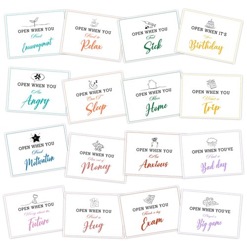 16 Pcs Open When Envelopes for College Student, Going Away College Gift Card Care Package, Open When Gift Card Envelopes for Student Daughter Girlfriend Boyfriend