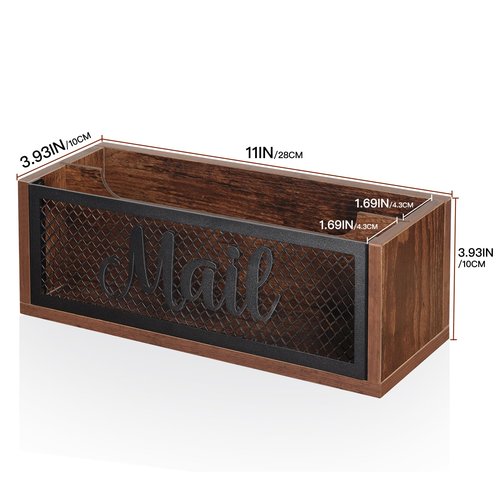 Mail Organizer,Mail Holder with 2 Slots, Wood Mail Basket Mail Sorter for Wall Table Countertop, Bill Envelope Letter Holder for Home Office