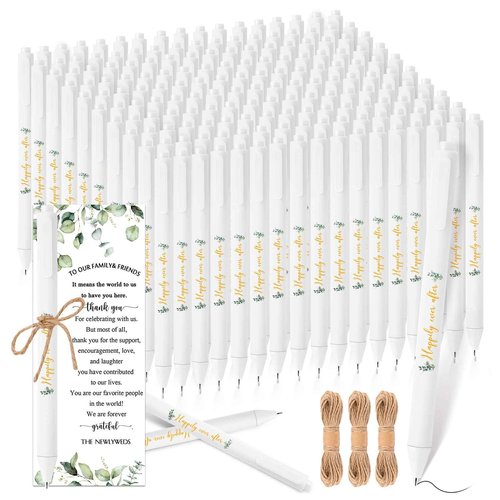 Tenceur 150 Sets Wedding Bridal Shower Pens for Guests with Thank You Cards and Twine Wedding Reception Party Favors Retractable Ballpoint Pens Bulk Black Ink for Proposal Bachelor Party Supplies