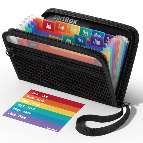SortRax Small Receipt Coupon Organizer, A6 Size 12 Pockets Accordion File Organizer, 8X5.3 Inches, Zipper Closure