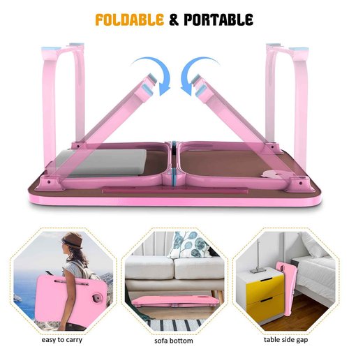 Fayquaze Portable Foldable Laptop Bed Table with Storage Drawer and Cup Holder, Laptop Desk Stand Tray for Eating, Reading and Working