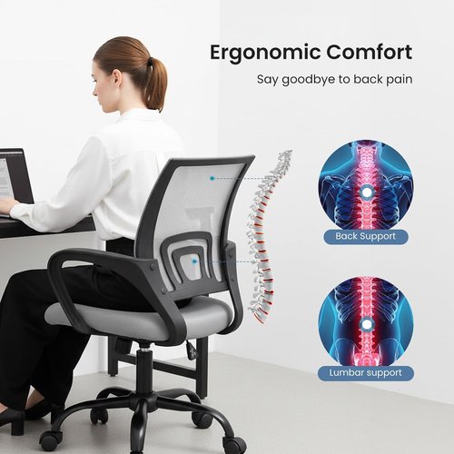 DUMOS Ergonomic Home Office Chair - Mid Back Mesh Design with Lumbar Support & Rocking Mode | Height Adjustable, Grey