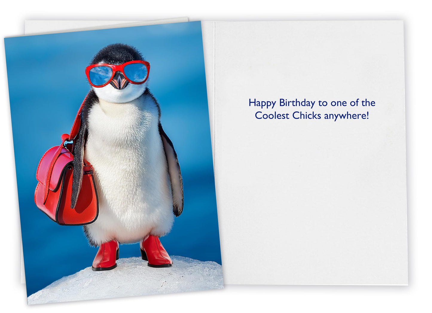 Funny Penguin Birthday Card for women, wife, mother, girls, sisters, or anyone.