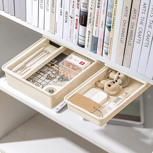 Cedilis 3 Pack Under Desk Drawer, Self-Adhesive Desk Organizer Drawers, Hidden Drawers Pencil Tray, Add a Drawer Under Table Easily, Attachable Desktop Organizer for Office School Home, Beige